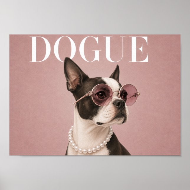 Poster Capa de Cachorro Terrier de Boston Rosa A4 (Frente)