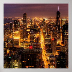 Pôster Capa de cidade noturna de Chicago