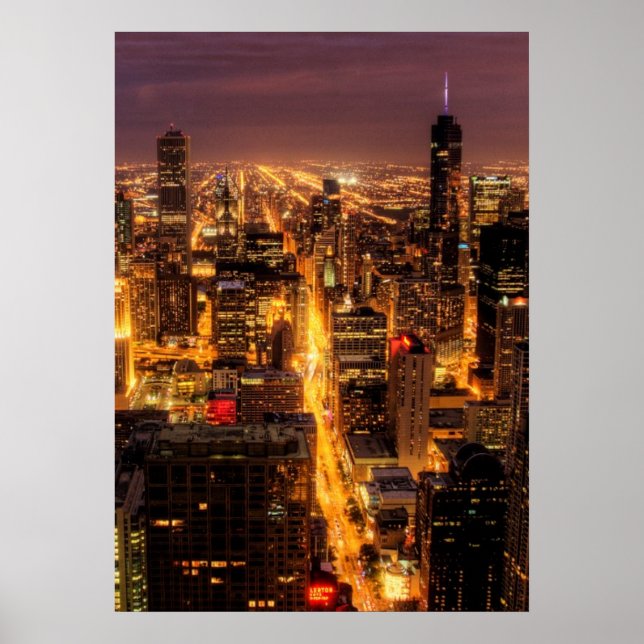 Pôster Capa de cidade noturna de Chicago (Frente)