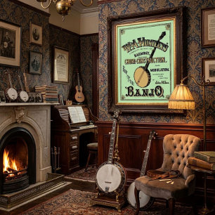 Poster Capa de Escola de Música de Banjo da Era Vitoriana