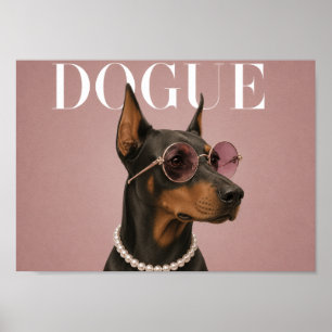 Poster Capa de Menina Doberman Rosa A4