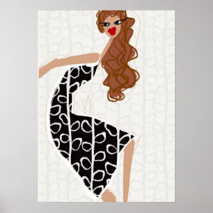 Poster Capa de Moda Preto Branco Garota Feliz Dançando
