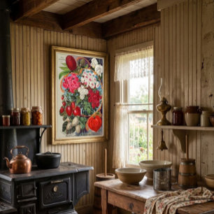 Poster Capa de Morangos e Flores da Era Vitoriana Antiga