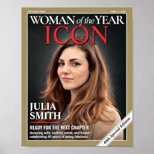 Poster Capa de Revista de Aniversário Personalizada, Retr