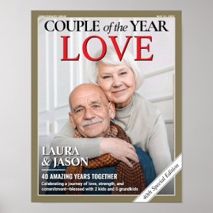 Poster Capa de Revista de Aniversário Personalizada, Retr