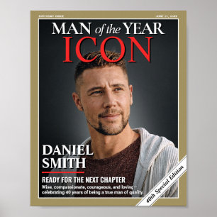 Poster Capa de Revista de Aniversário Personalizada, Retr
