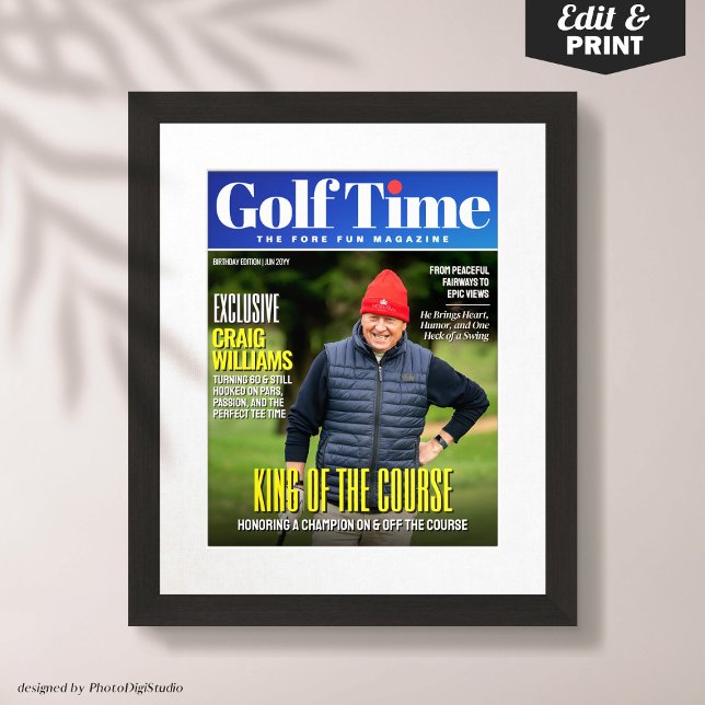 Poster Capa de Revista de Golfe Personalizada, Presente D (Custom Golf Magazine Cover, Fun Gift for Golfer Poster)
