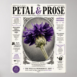 Poster Capa de Revista Floral Vintage Pétala e Prosa