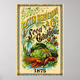 Poster Capa do Catálogo de Sementes da Era Vitoriana Retr