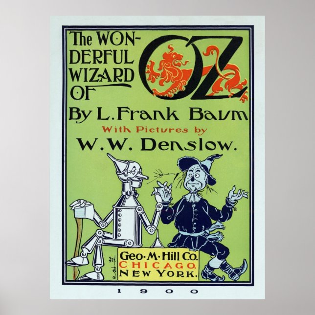 Poster Capa do Livro de 1900 do Romance MÁGICO de OZ (Frente)