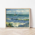 Poster Capa | Vincent van Gogh<br><div class="desc">A paisagem nas proximidades de Les Saintes-Maries-de-la-Mer (1888) pelo artista poste-impressionista holandês Vincent Van Gogh. Arte original é uma pintura de capa de mar em óleo que mostra um barco em um oceano azul abstrato. Use as ferramentas de design para adicionar texto personalizado ou personalizar a imagem.</div>