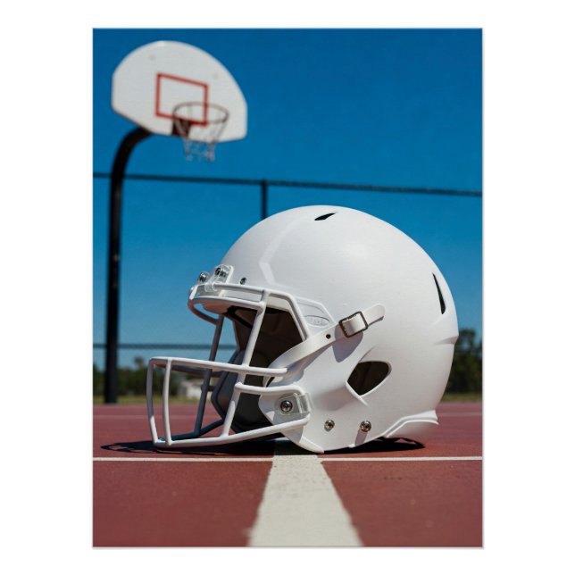Pôster Capacete Branco de Futebol na Linha do Campo (Frente)
