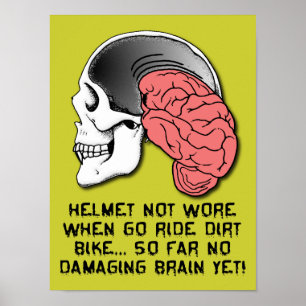 Pôster Capacete Danos Cerebrais Engraçado Moto Motocross 
