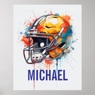 Poster Capacete de Futebol Motivacional Inspirador Nome