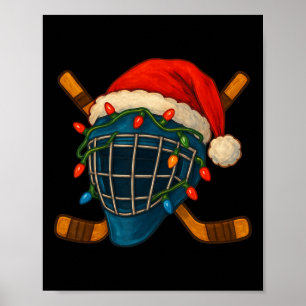 Poster Capacete de Hóquei Papai Noel Luzes de Natal Xmas