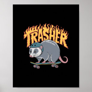 Poster Capacete Trasher Skateboarding Gambá Chamas Skate