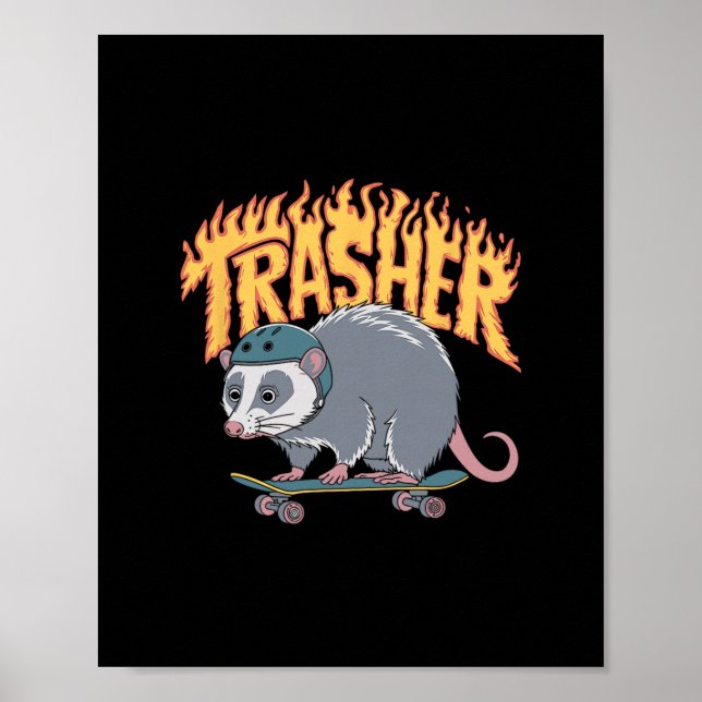 Poster Capacete Trasher Skateboarding Gambá Chamas Skate  (Frente)