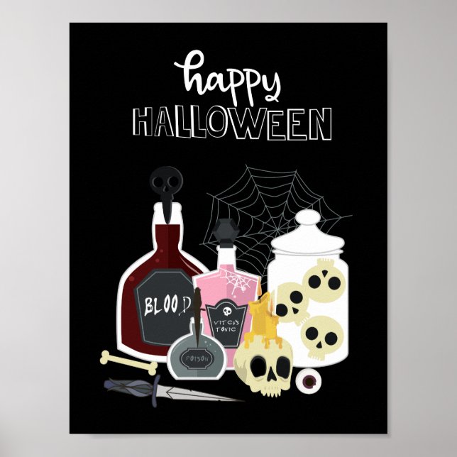 Pôster Capacetes e poções Ilustrações Felizes Halloween (Frente)