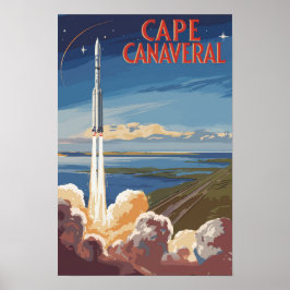 Poster Cape Canaveral Flórida Arte de Viagem Pintura Retr