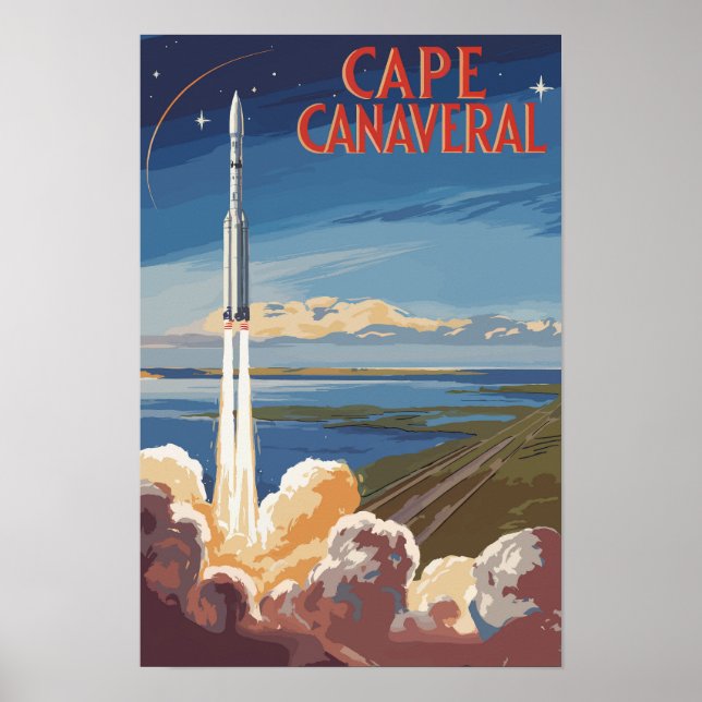 Poster Cape Canaveral Flórida Arte de Viagem Pintura Retr (Frente)