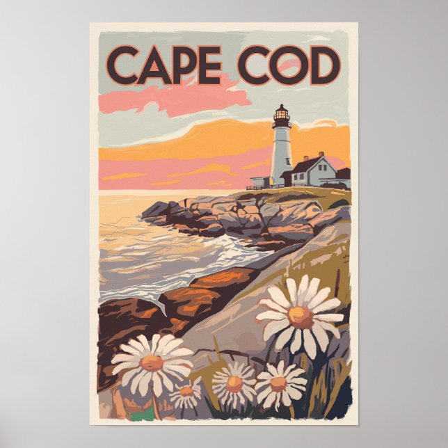 Poster Cape Cod Massachusetts Arte de Viagem Retrô Pintur (Frente)