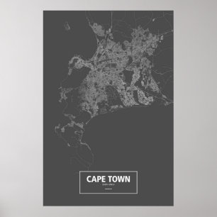 Poster Cape Town, África do Sul (branca no preto)