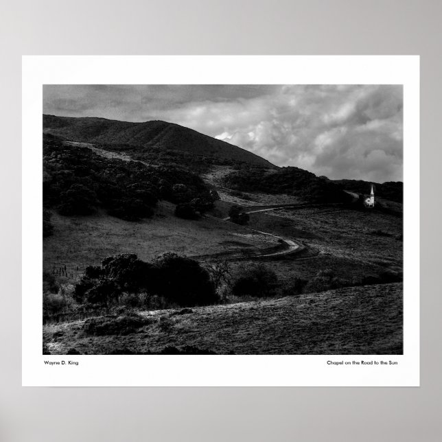 Pôster Capela em uma Estrada para o Cartão Monocromático  (Frente)
