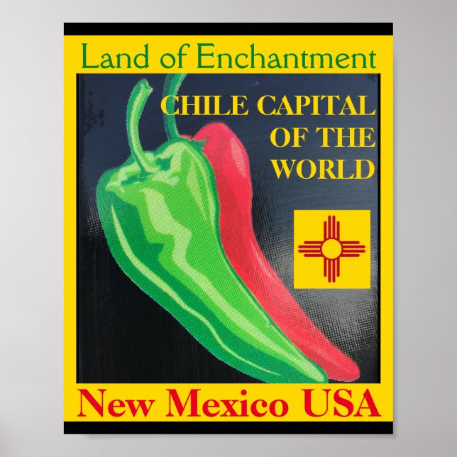 Poster Capital Chile do Mundo Novo México Verde Vermelho (Frente)
