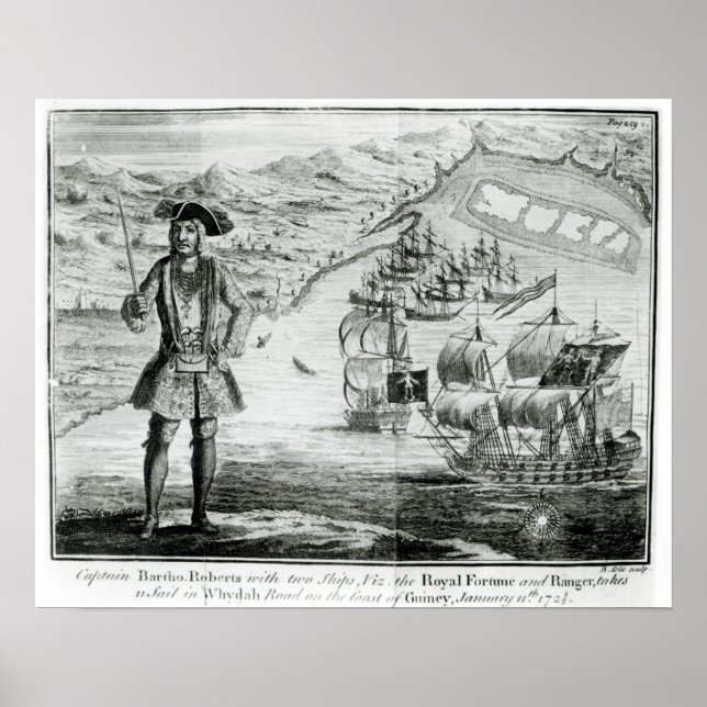 Pôster Capitão Bartholomew Roberts com dois navios (Frente)