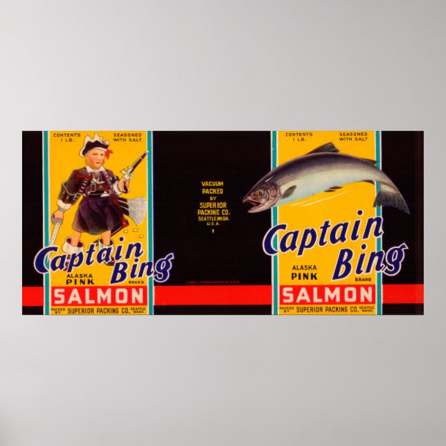 Poster Capitão Bing Marca Salmon Label - Seattle, WA (Frente)