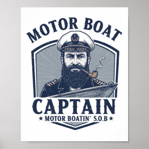 Poster Capitão de Barco a Motor Engraçado Barco de Pontão
