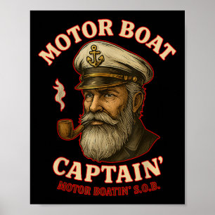 Poster Capitão de Barco a Motor Engraçado Barco Pontão Ba