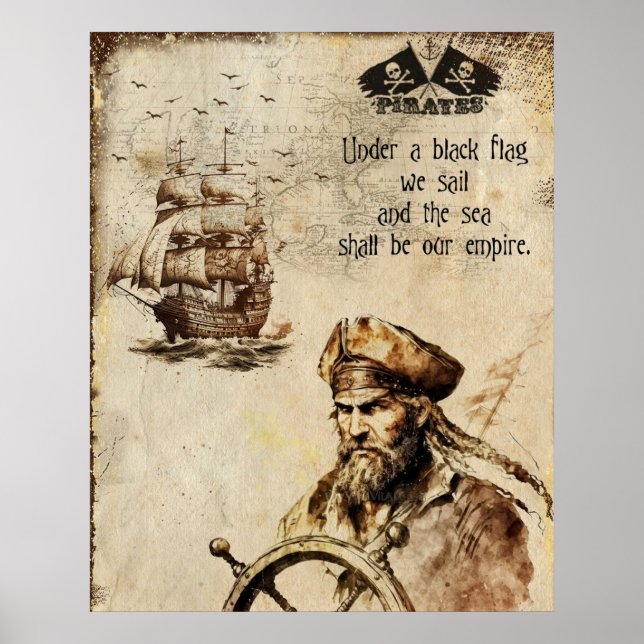 Poster Capitão de pirata da Vintage e navio (Frente)