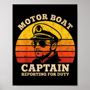 Poster Capitão do barco a motor de recreio no lago do pon