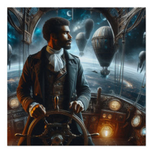 Pôster Capitão Espacial Steampunk Vitoriano