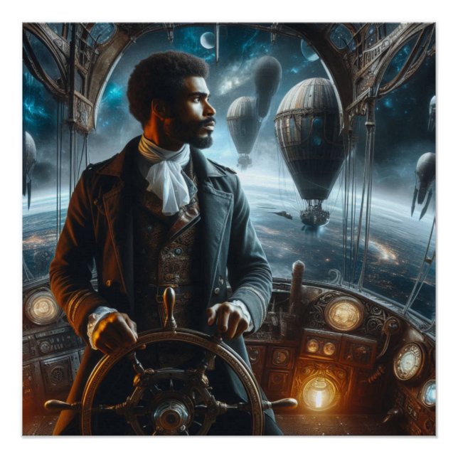 Pôster Capitão Espacial Steampunk Vitoriano (Frente)
