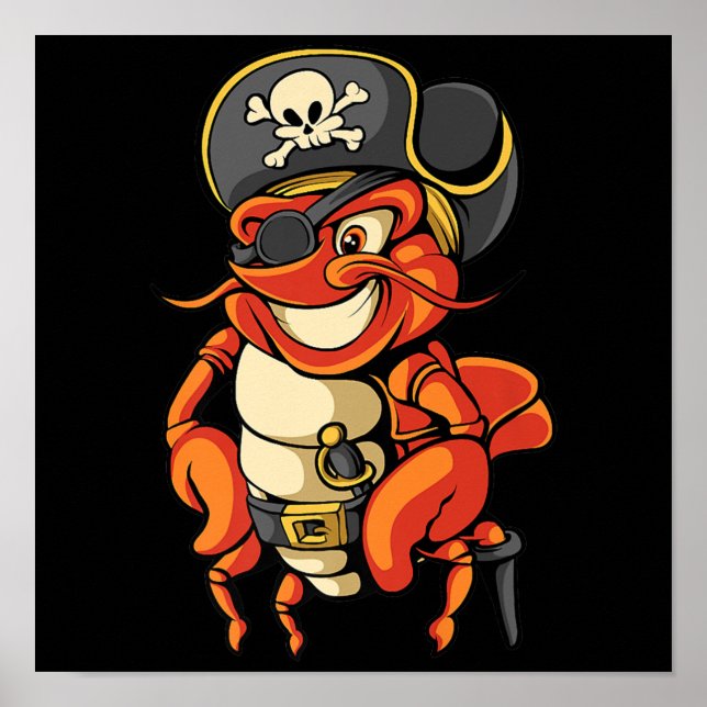 Poster Capitão Lobster Pirata Jolly Roger Crustacea (Frente)