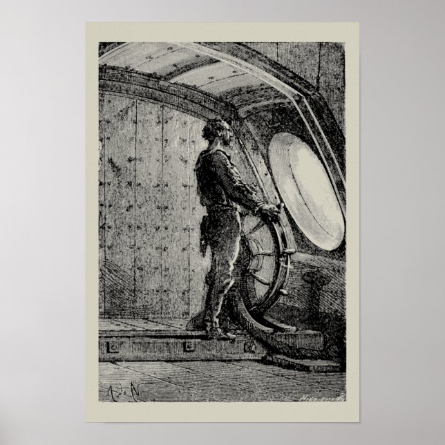 Poster Capitão Nemo de Jules Verne Dirigindo o Nautilus (Frente)