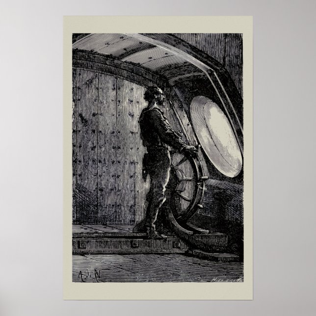 Poster Capitão Nemo de Jules Verne Dirigindo o Nautilus (Frente)