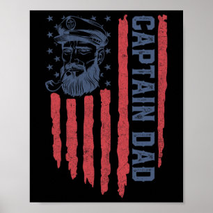 Poster Capitão Pai Bandeira Americana Pontão Engraçado Ba