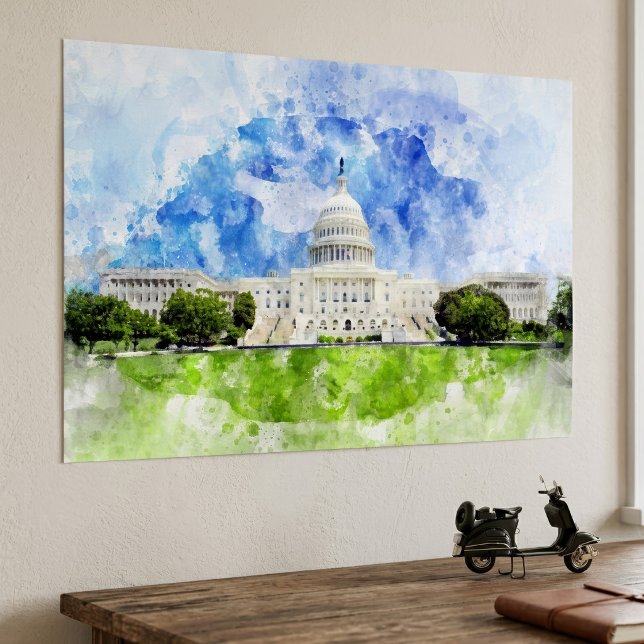 Poster Capitol dos Estados Unidos em Washington DC Aquare (United States Capitol in Washington DC Watercolor. Poster)