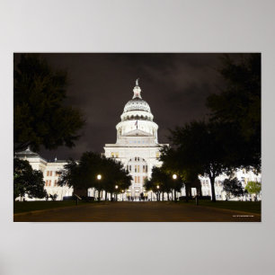 Pôster Capitólio de Austin, Texas do estado na noite