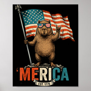 Poster Capivara Americana 4 De Julho Patriótico Americano
