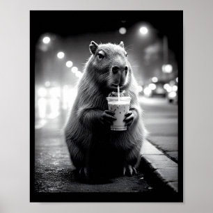 Poster Capivara bebendo café gelado meme de animais engra