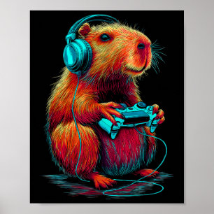 Poster Capivara de jogos retrô engraçada roedor jogador d