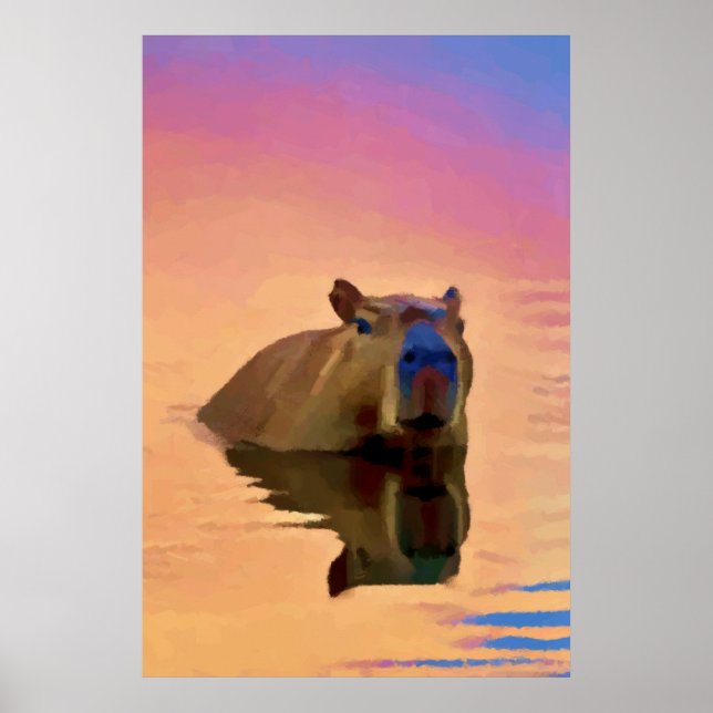 Poster Capivara Emergindo de um Lago Tranquilo (Frente)