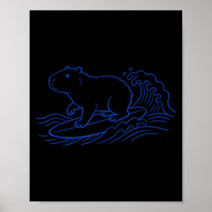 Poster Capivara engraçada surfando vibrações do oceano de