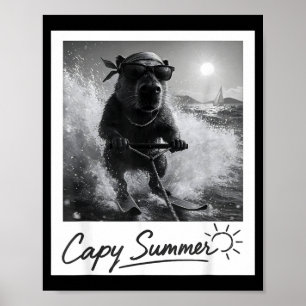 Poster Capivara esquiando na água verão meme engraçado