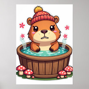Poster Capivara Mal-Humorada Banheira Kawaii Cogumelo Ade
