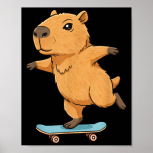 Poster Capivara Patinadora Engraçada Skate Patins Bailari